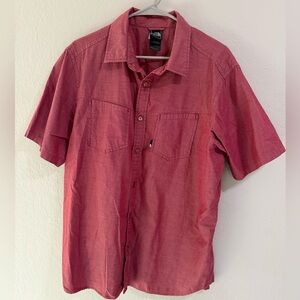 The North Face Short Sleeve Button Up Shirt Red Cotton Men’s Large